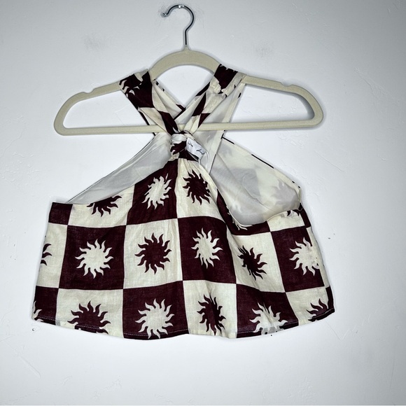 NWT Petal & Pup Cream and Brown Checkered Sun Pattern Halter Top Size Small - Picture 2 of 11